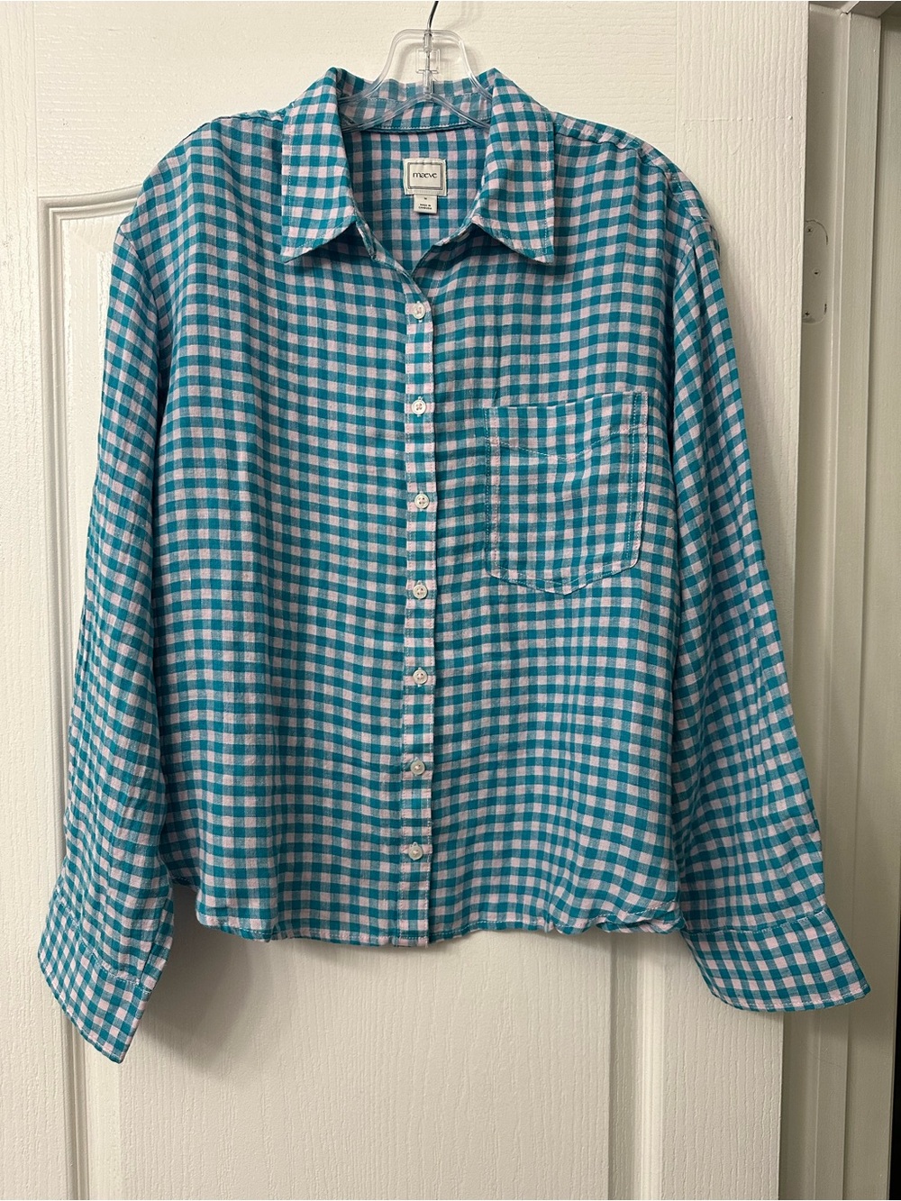 Maeve Teal and White Gingham Button-Down Shirt Women